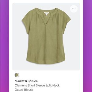 Market & Spruce Olive Split Neck Gauze Blouse